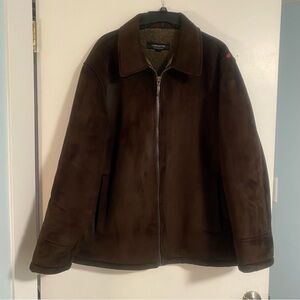 Claiborne Outerwear Mens Brown Faux Suede Coat FurLined Size XL Work Chore Coat